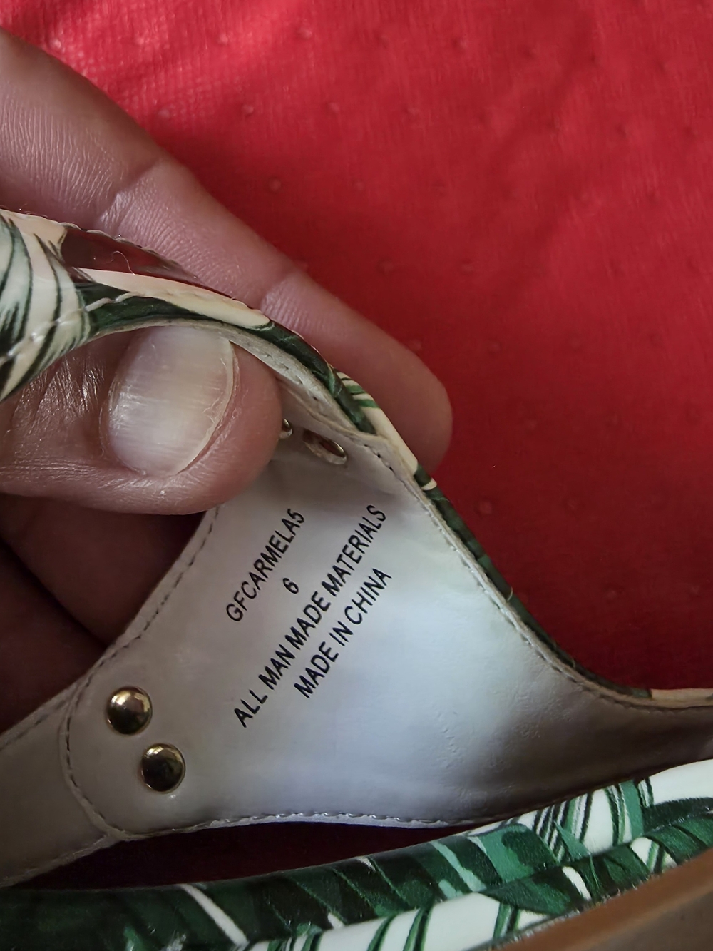 Guess Tropical Leaf Print Sandal with Gold Stud Accents